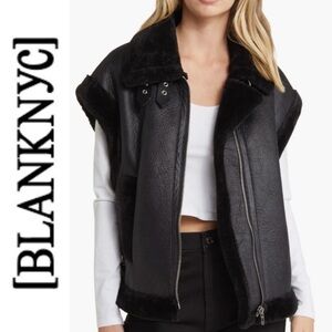 NWT Blanknyc Sherpa Moto Vest Faux Leather & Sherpa Trimmed Vest L